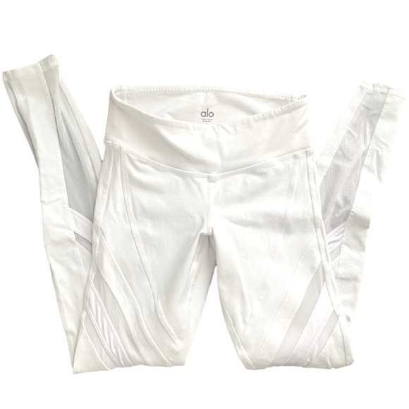 NWOT ALO YOGA HIGH WAIST EPIC LEGGINGS Airbrush White Mesh pants Joggers - Picture 7 of 10